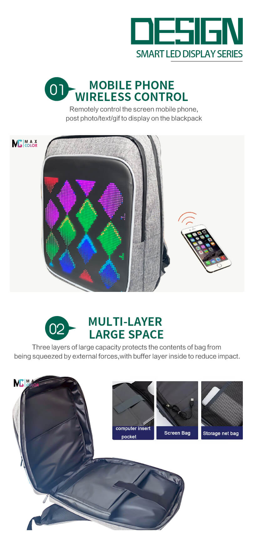 Customized LED Smart Backpack Bag Display Screen - Maxcolorvisual
